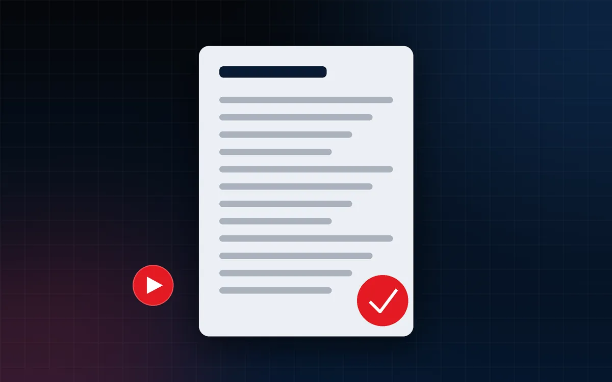 Illustration of a policy document with a red check mark and a play button