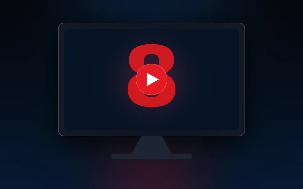 Illustration of a television screen showing a red 8 and a play button